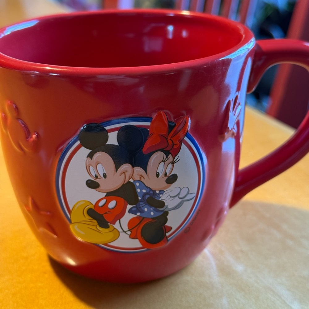 Disney Red Mickey and Minnie Mouse Mug, New!